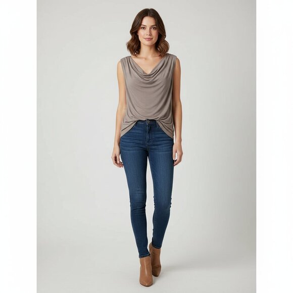 Jacob Women's Top Jersey Draped Neck Y2k 2000s 90s Taupe beige Size Medium - Picture 3 of 13